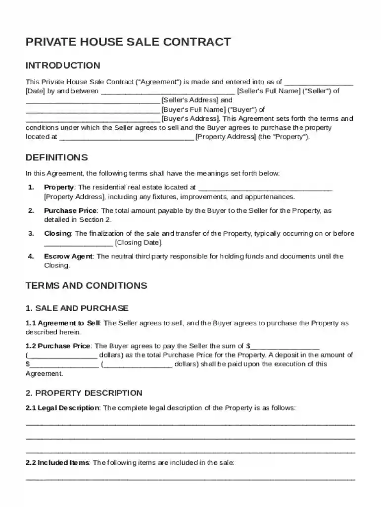 Private House Sale Contract Template Preview on Page 1