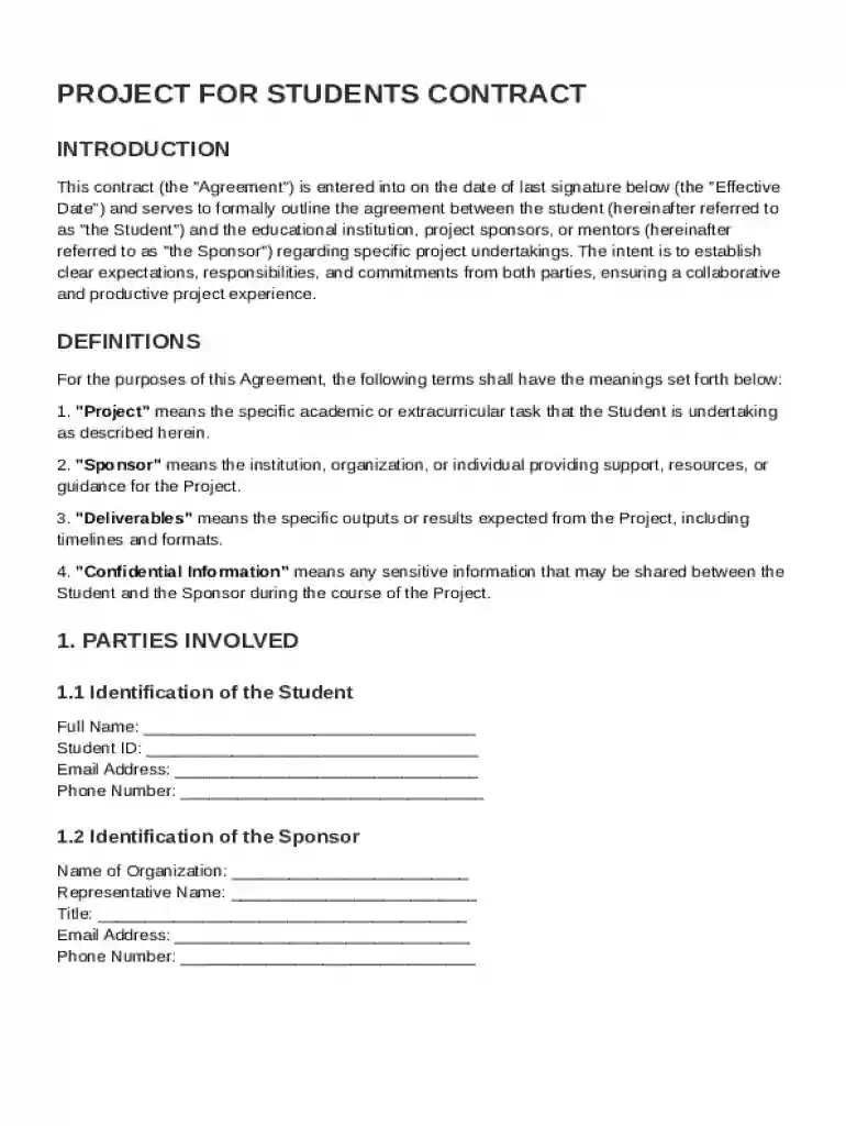 Project For Students Contract Template Preview on Page 1