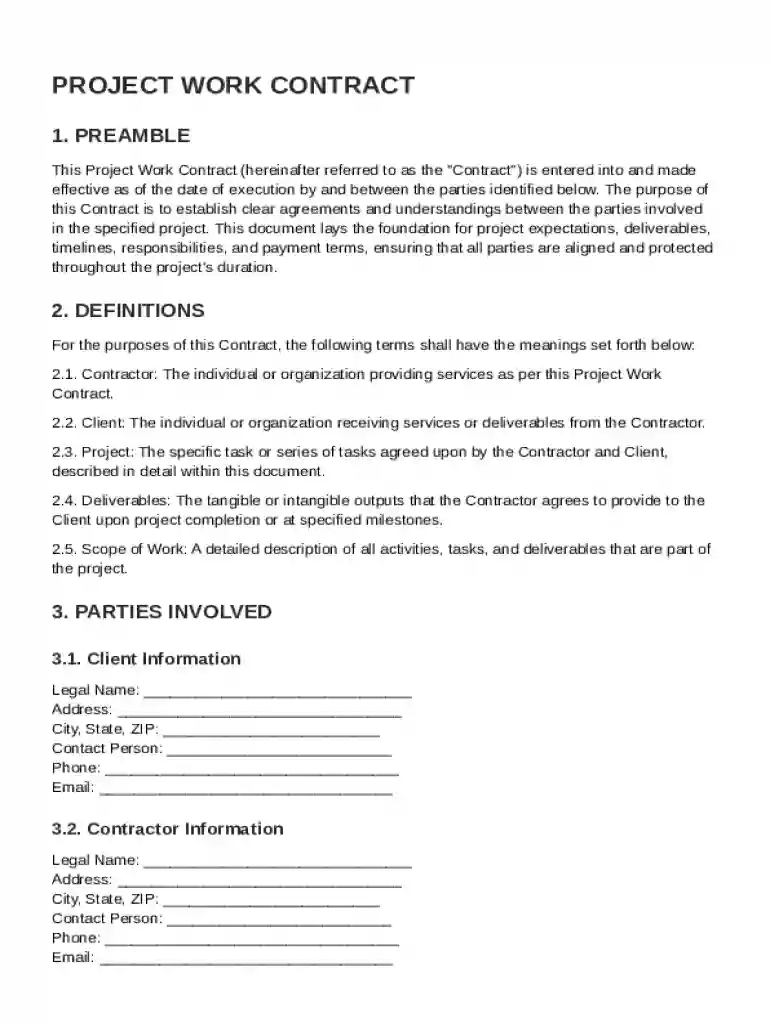 Project Work Contract Template Preview on Page 1