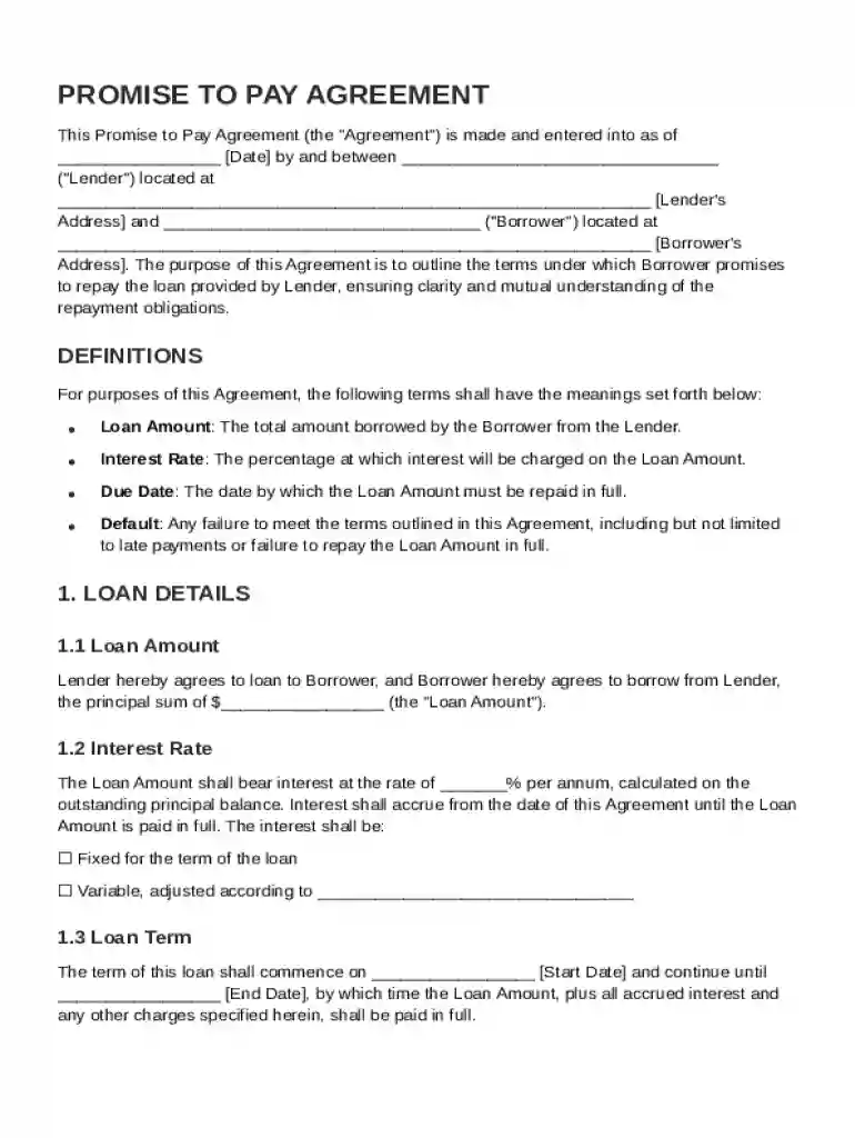 Promise To Pay Contract Template Preview on Page 1