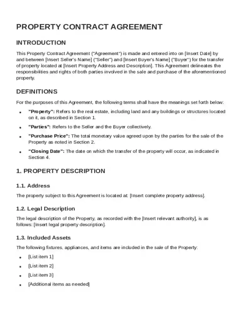 Property Contract Template Preview on Page 1