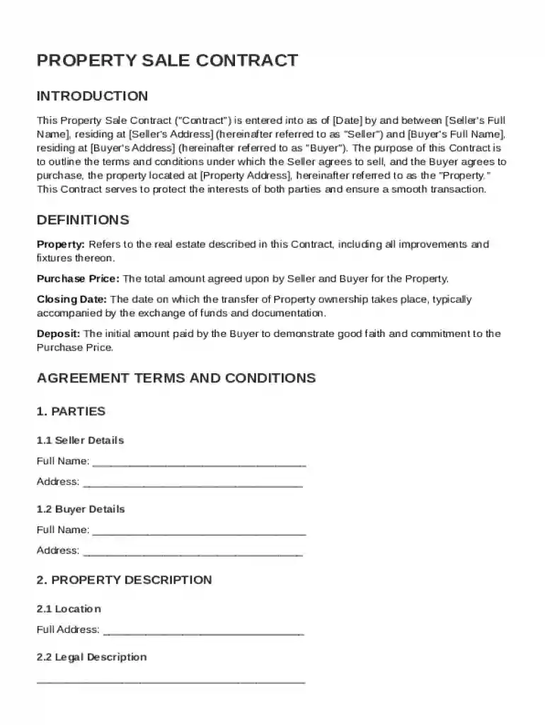 Property Sale Contract Template Preview on Page 1