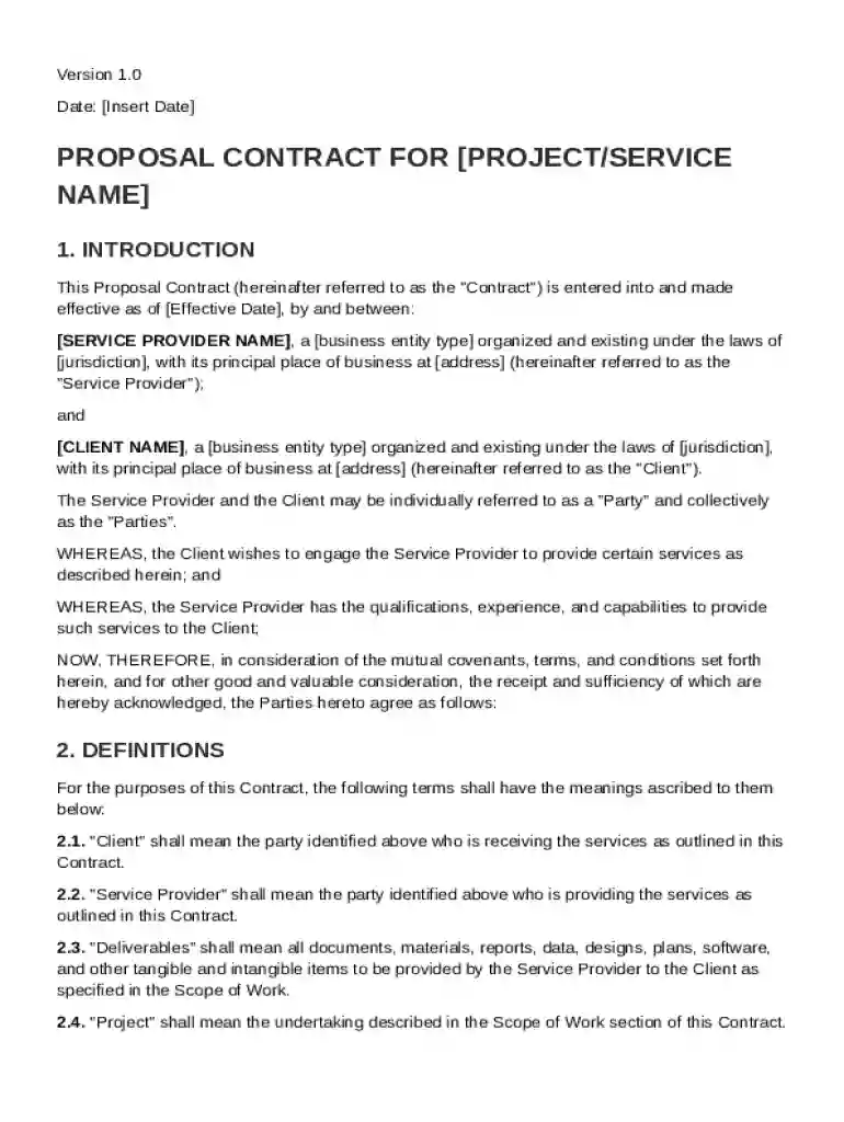 Proposal Contract Template Preview on Page 1