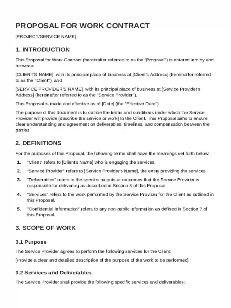 Proposal For Work Contract Template Preview on Page 1