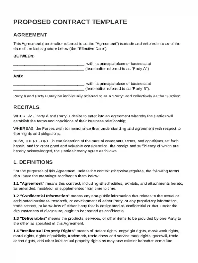 Proposed Contract Template Preview on Page 1