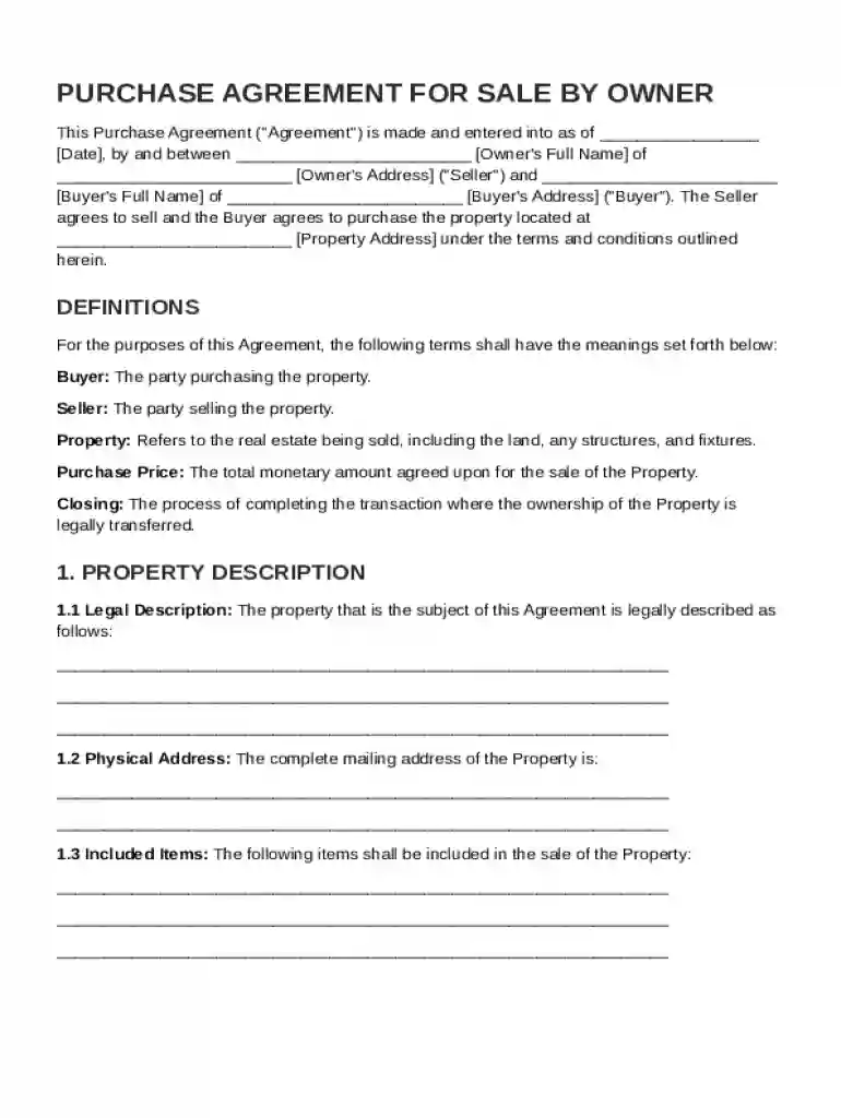 Purchase For Sale By Owner Contract Template Preview on Page 1
