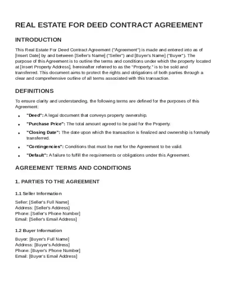 Real Estate For Deed Contract Template Preview on Page 1