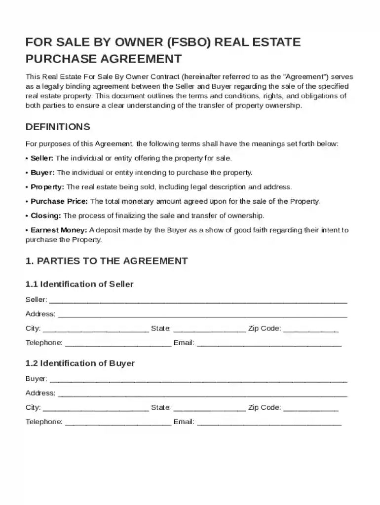 Real Estate For Sale By Owner Contract Template Preview on Page 1