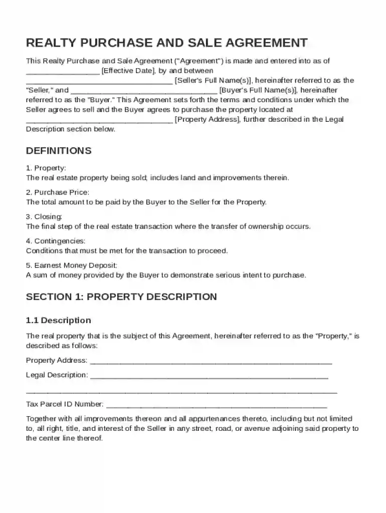 Realty Contract Template Preview on Page 1