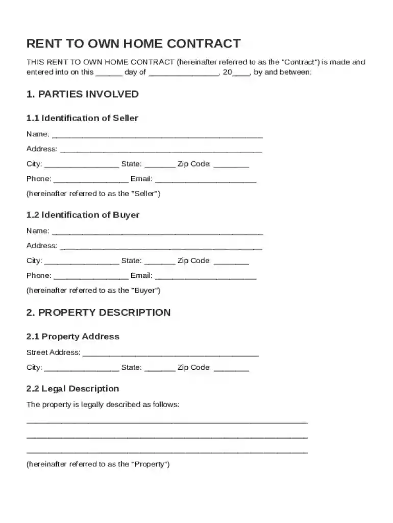 Rent To Own Home Contract Template Preview on Page 1