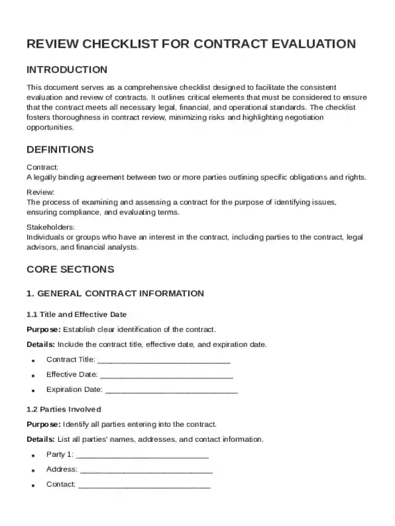 Review Checklist Contract Template Preview on Page 1