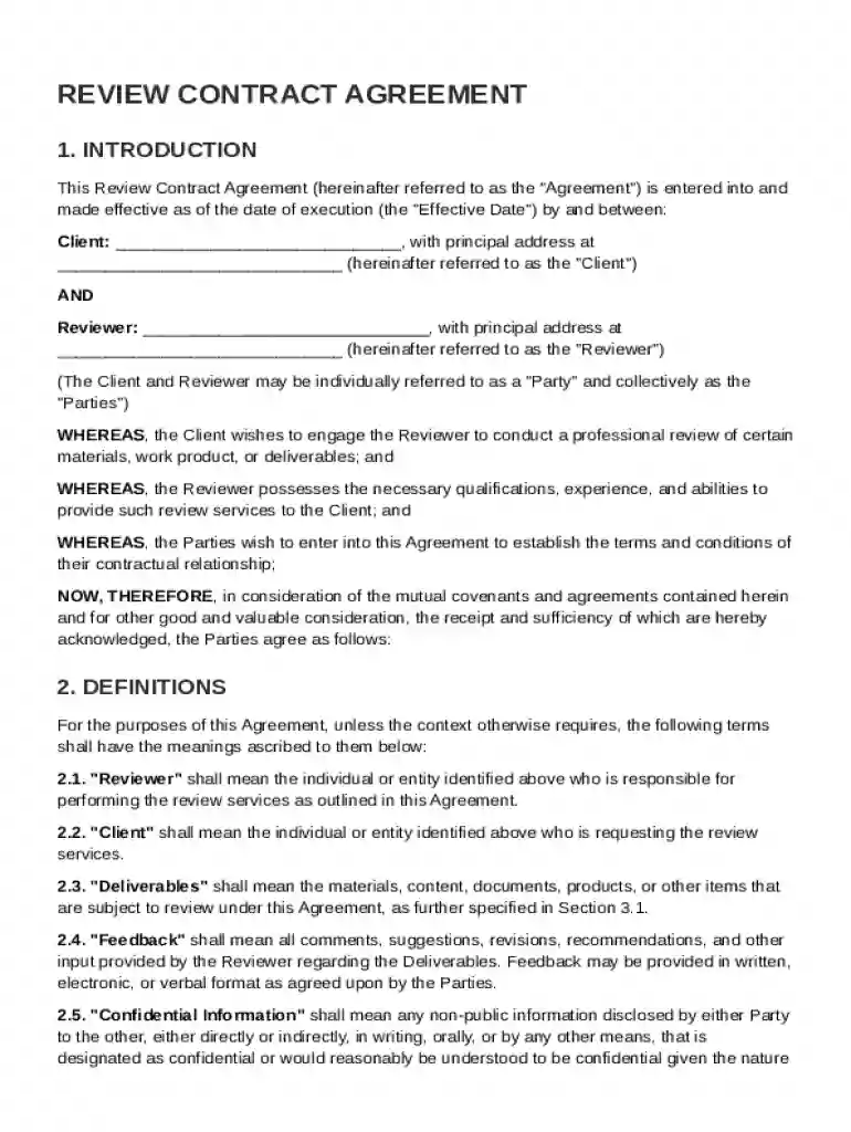 Review Contract Template Preview on Page 1