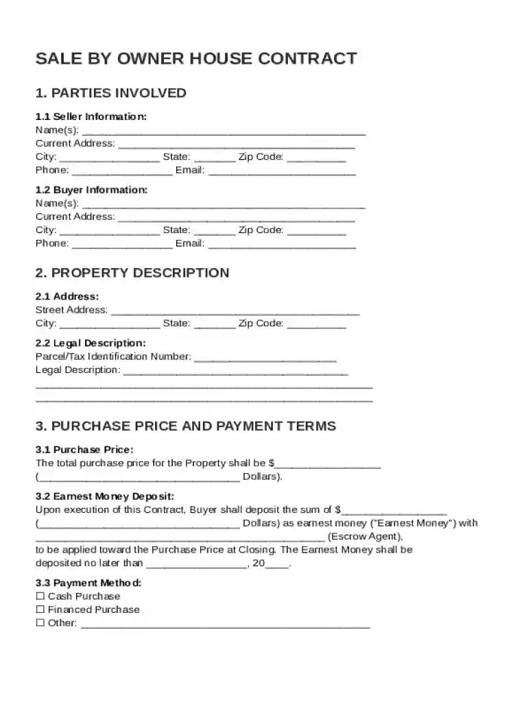 Sale By Owner House Contract Template Preview on Page 1