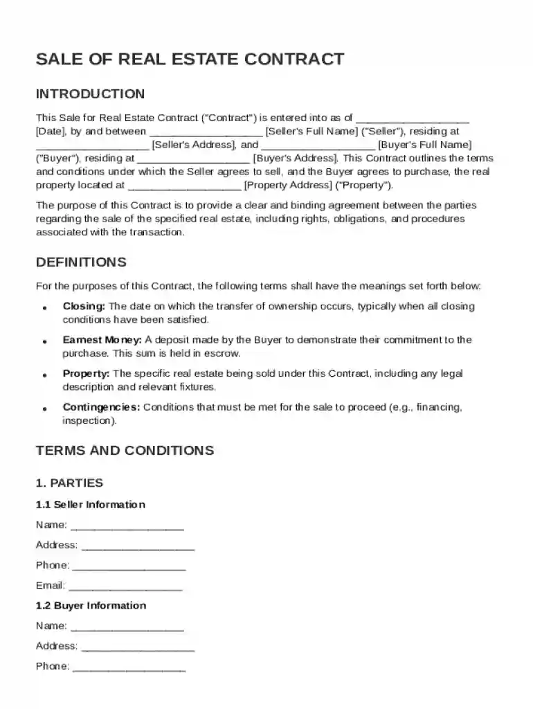 Sale For Real Estate Contract Template Preview on Page 1