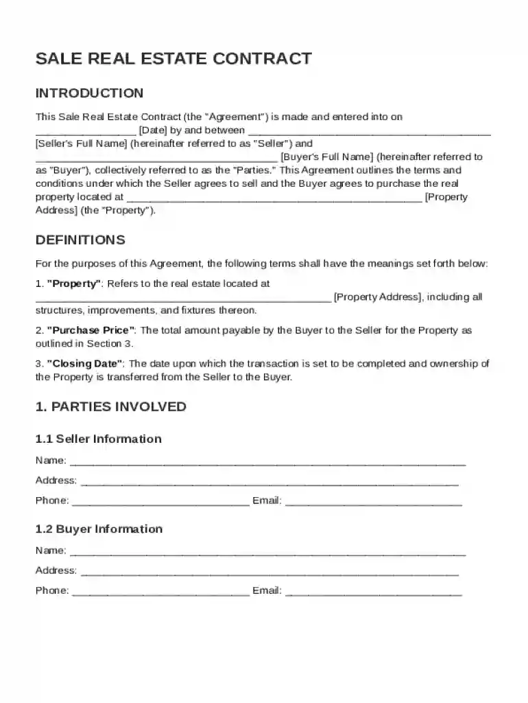 Sale Real Estate Contract Template Preview on Page 1