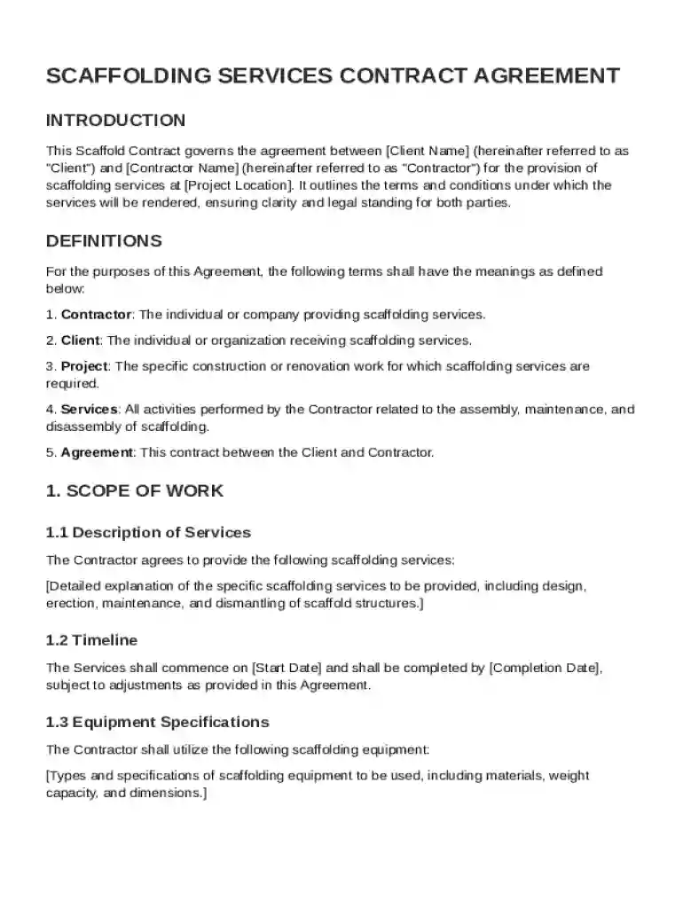 Scaffold Contract Template Preview on Page 1