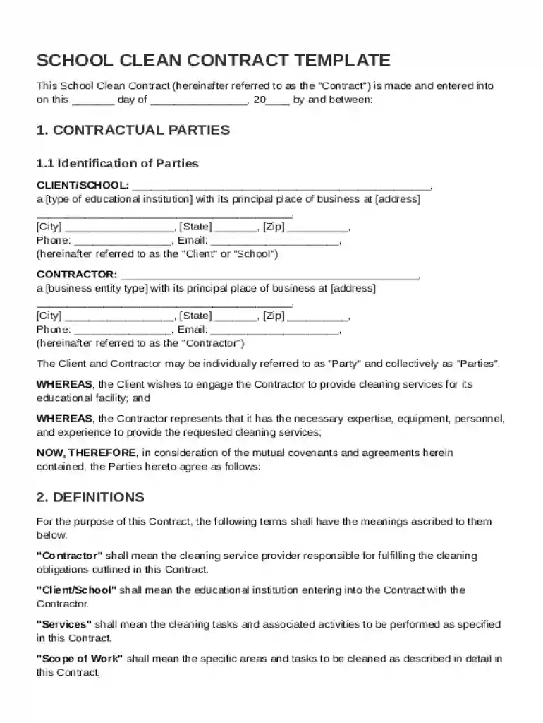 School Clean Contract Template Preview on Page 1