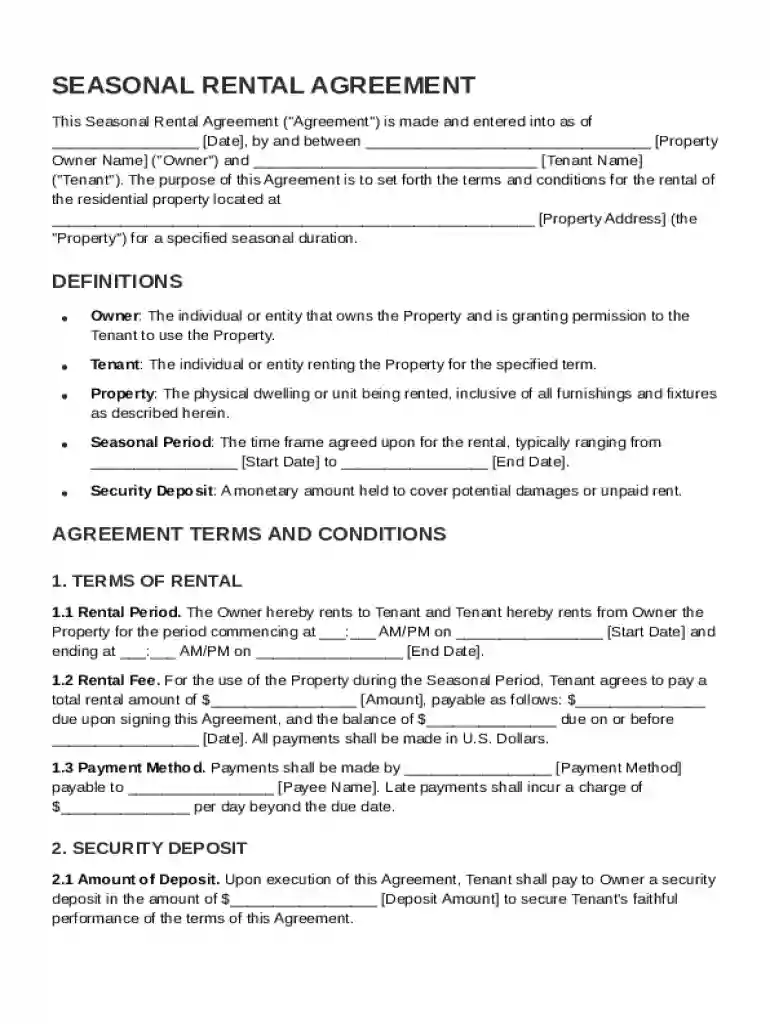 Seasonal Rental Contract Template Preview on Page 1