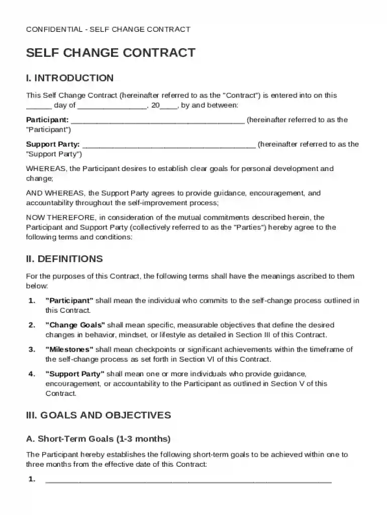 Self Change Contract Template Preview on Page 1