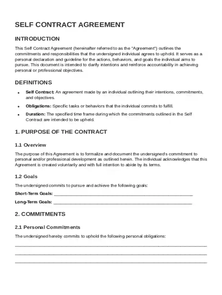 Self Contract Template Preview on Page 1