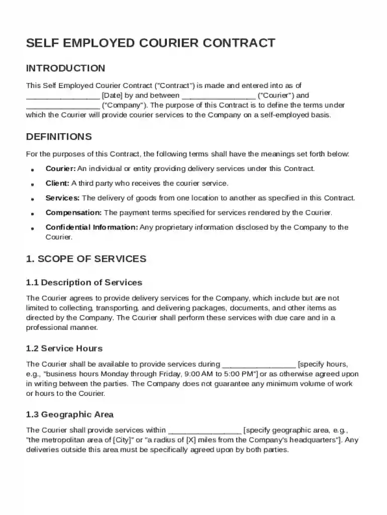 Self Employed Courier Contract Template Preview on Page 1