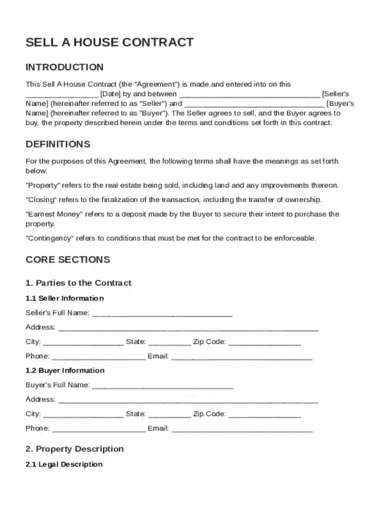 Sell A House Contract Template Preview on Page 1
