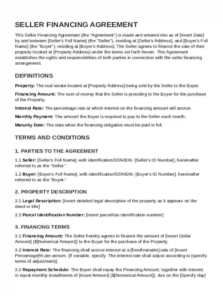 Seller Financ Contract Template Preview on Page 1