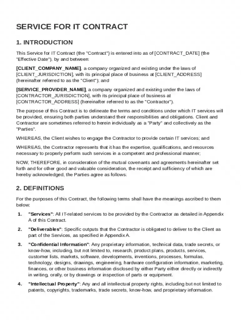 Service For IT Contract Template Preview on Page 1