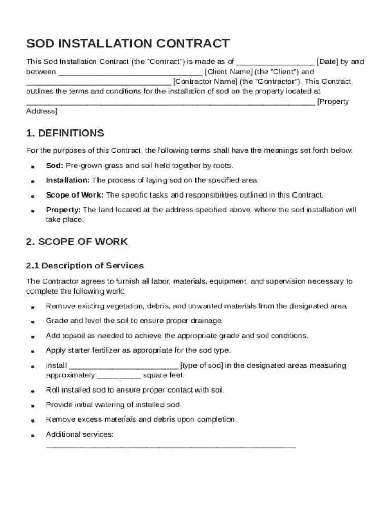 Sod Installation Contract Template Preview on Page 1
