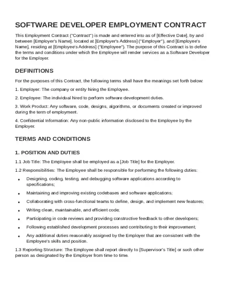 Software Developer Employment Contract Template Preview on Page 1