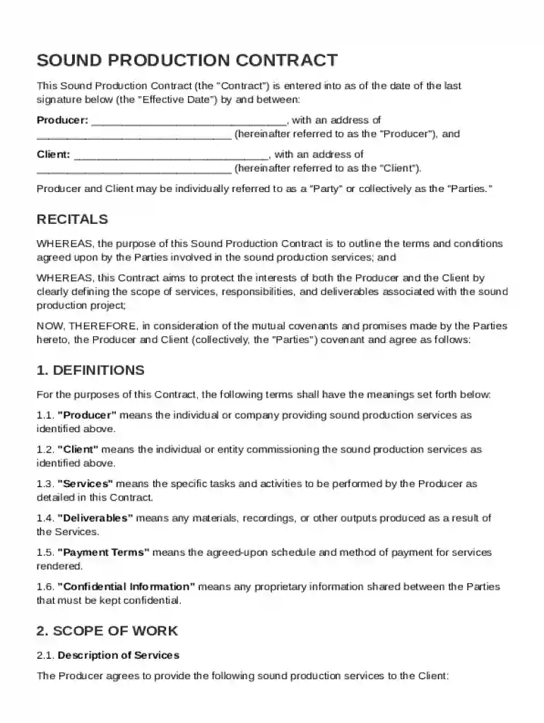 Sound Production Contract Template Preview on Page 1