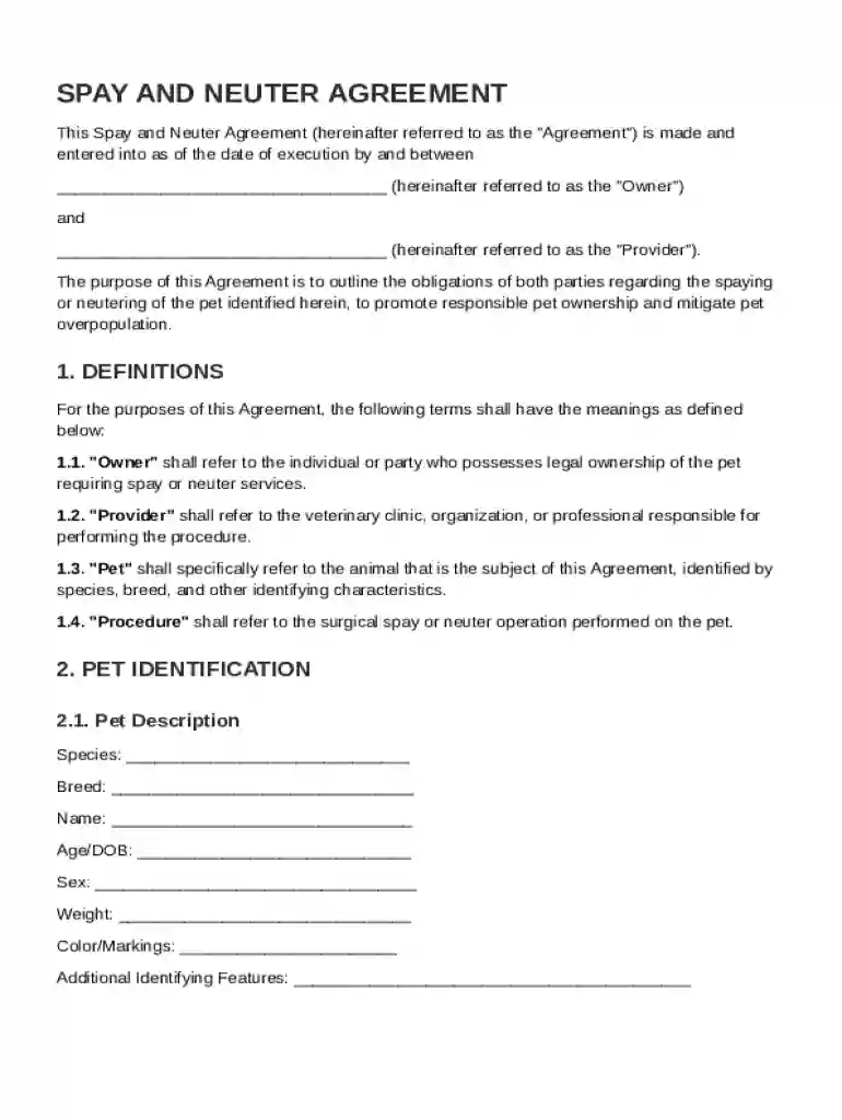 Spay And Neuter Contract Template Preview on Page 1