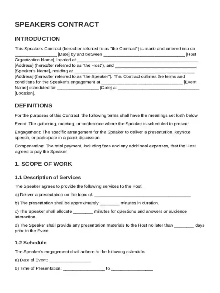Speakers Contract Template Preview on Page 1