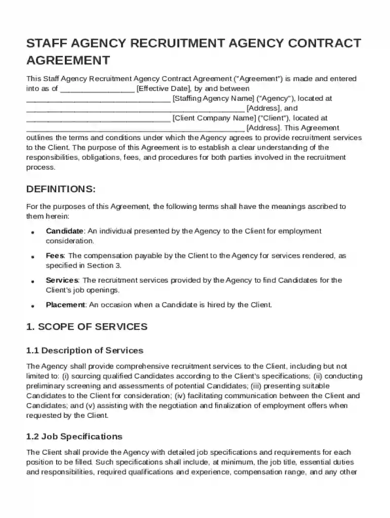 Staff Agency Recruitment Agency Contract Template Preview on Page 1