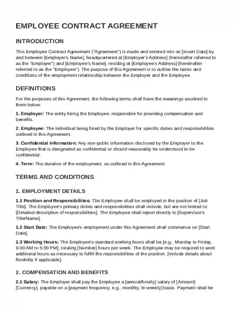 Staff Contract Template Preview on Page 1