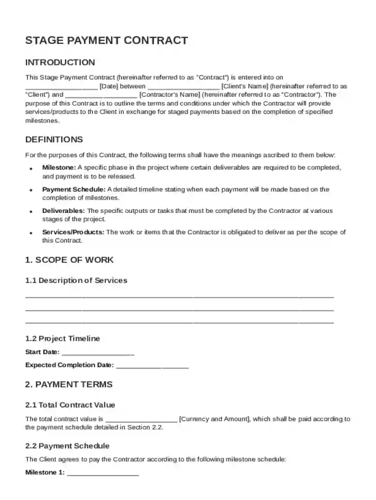 Stage Payment Contract Template Preview on Page 1
