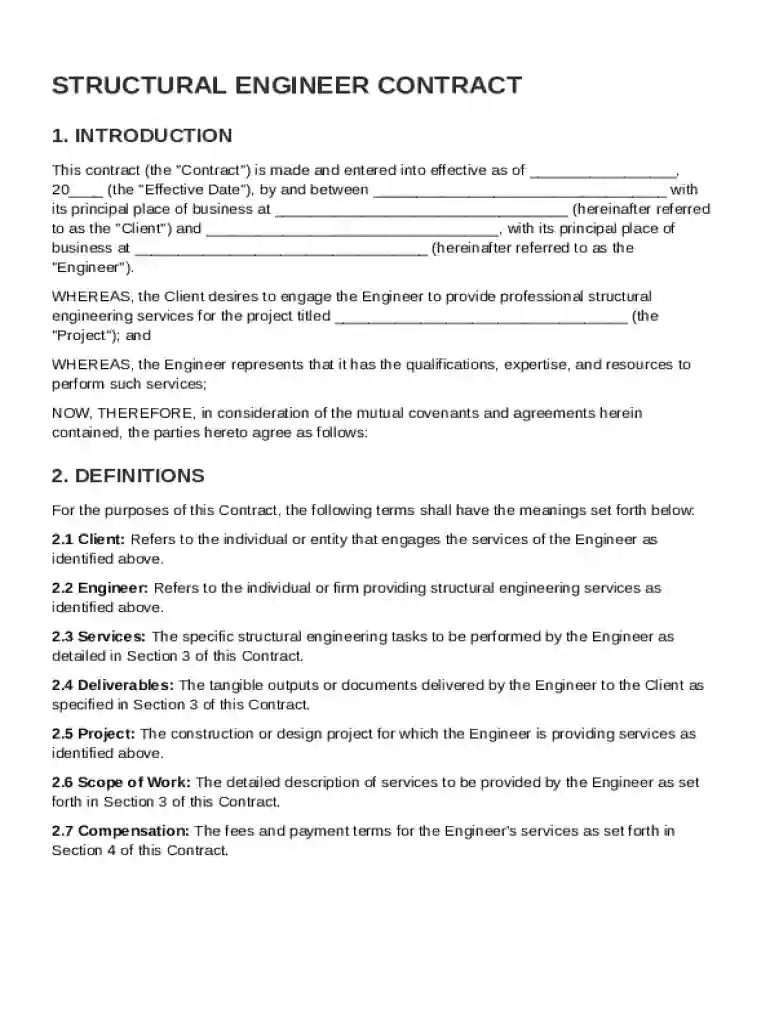 Structural Engineer Contract Template Preview on Page 1
