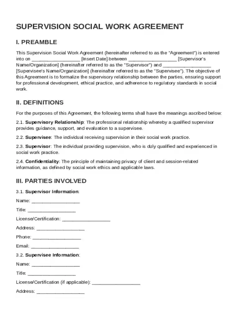 Supervision Social Work Contract Template Preview on Page 1