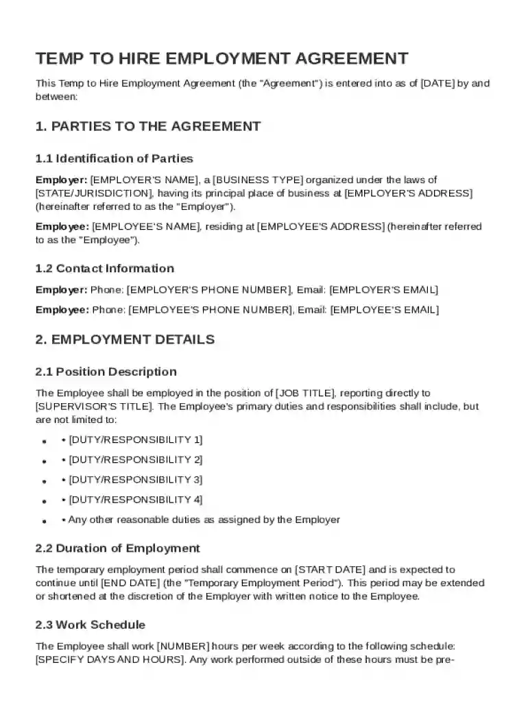 Temp To Hire Contract Template Preview on Page 1