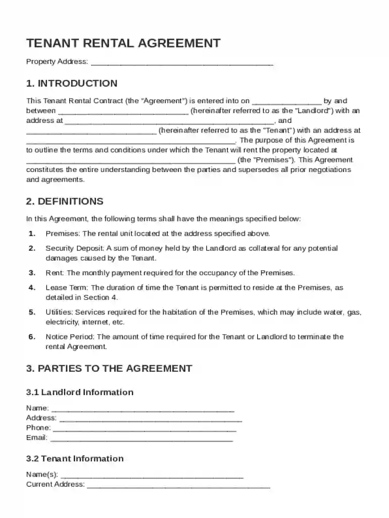 Tenant Rental Contract Template Preview on Page 1