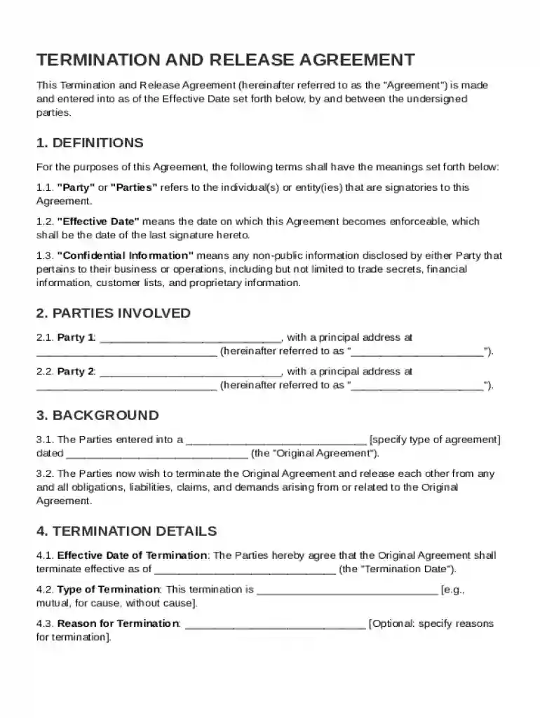 Termination And Release Contract Template Preview on Page 1
