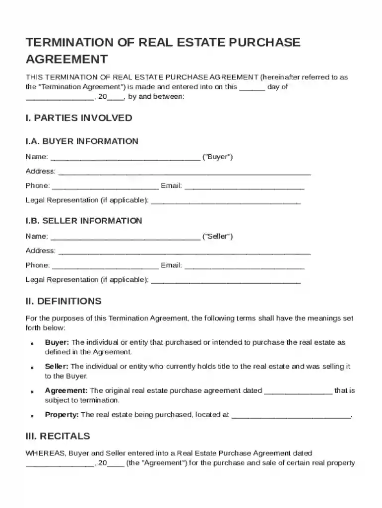 Termination Of Real Estate By Buyer Contract Template Preview on Page 1
