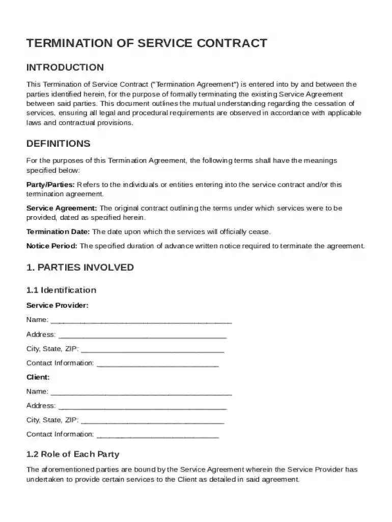 Termination Of Service Contract Template Preview on Page 1