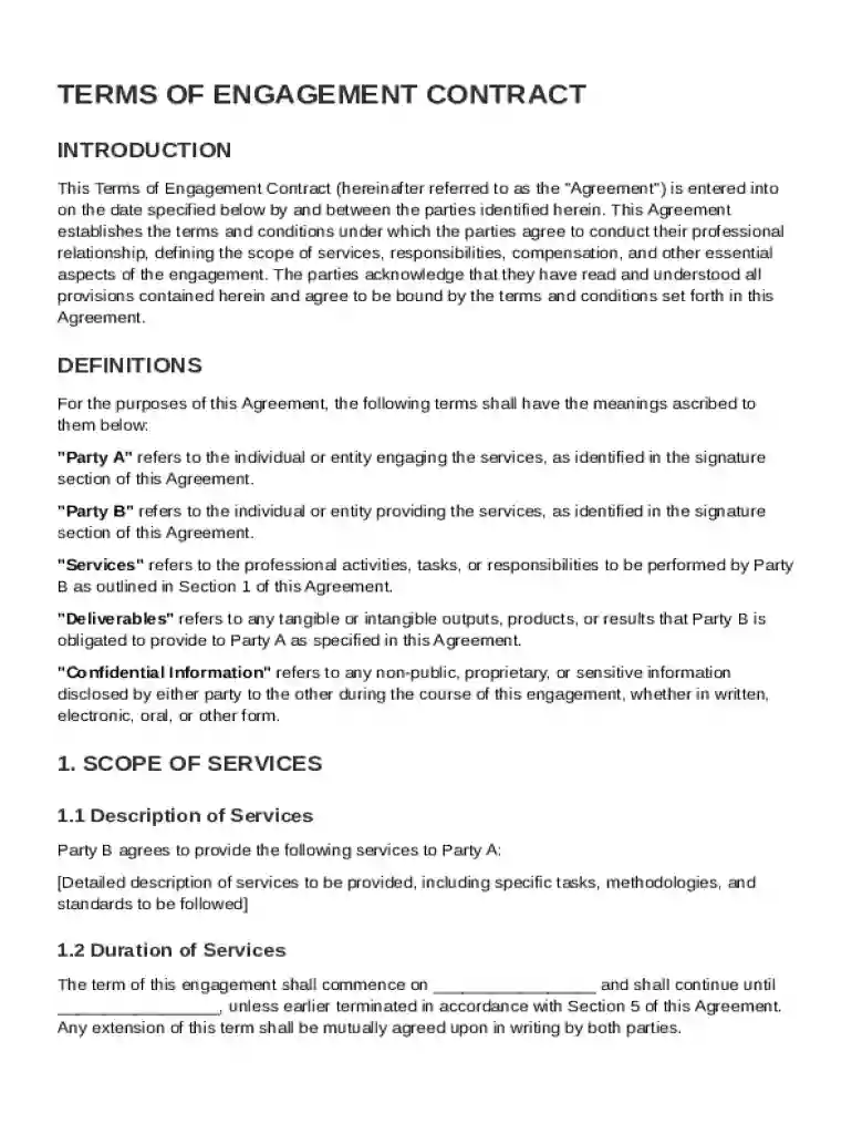 Terms Of Engagement Contract Template Preview on Page 1