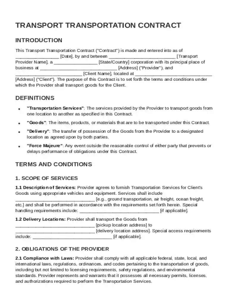 Transport Transportation Contract Template Preview on Page 1