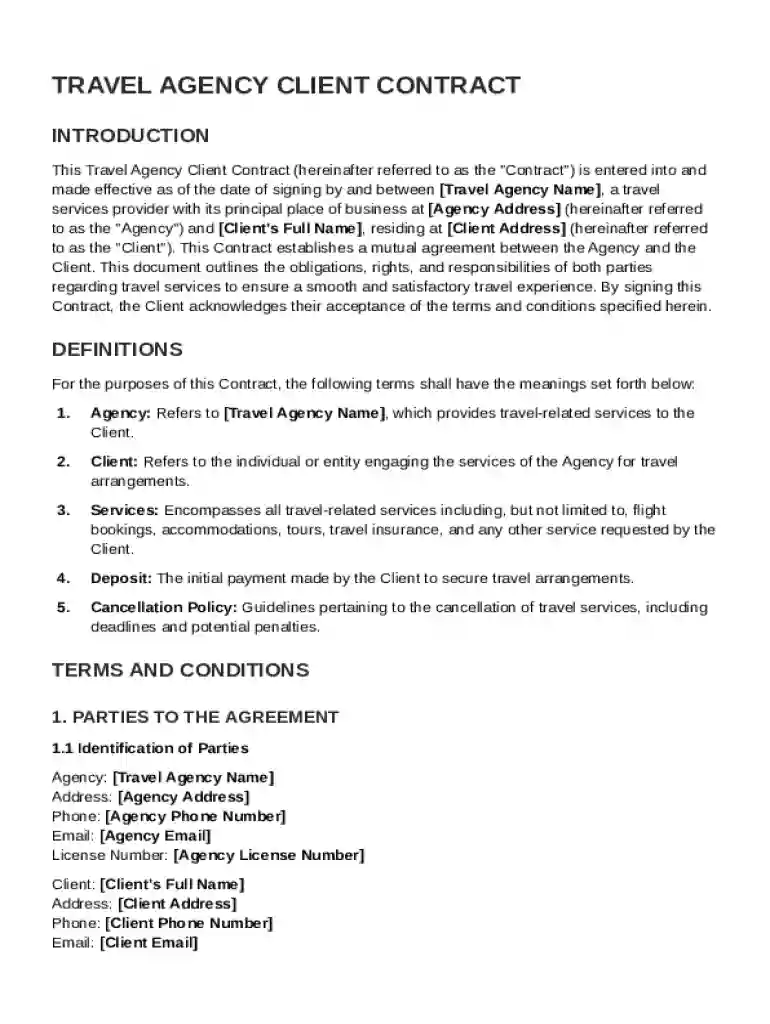 Travel Agency With Client Contract Template Preview on Page 1