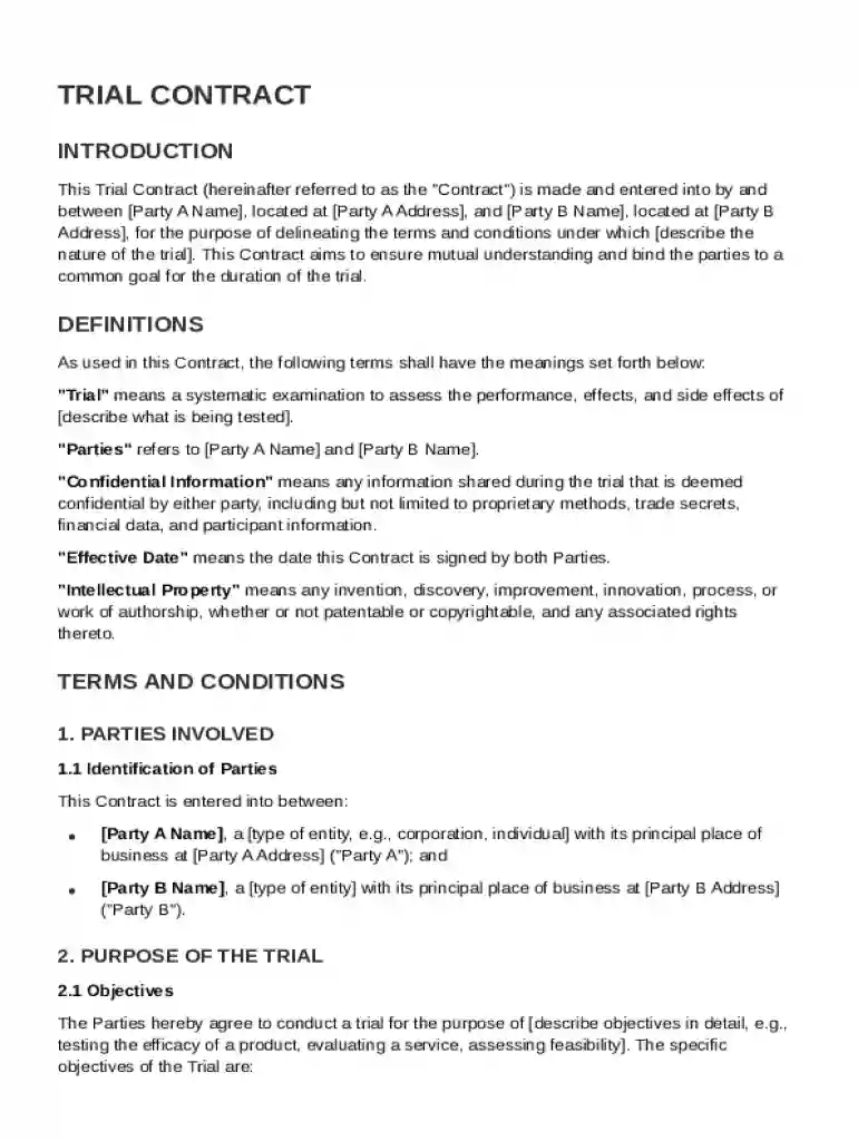 Trial Contract Template Preview on Page 1