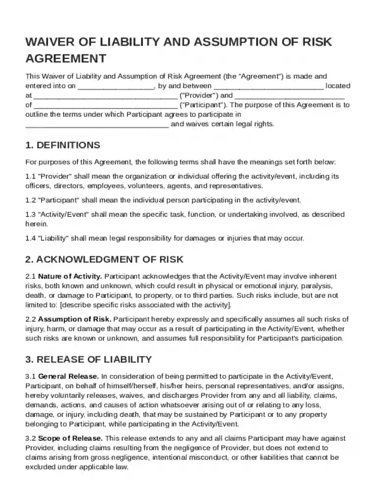 Waiver Contract Template Preview on Page 1