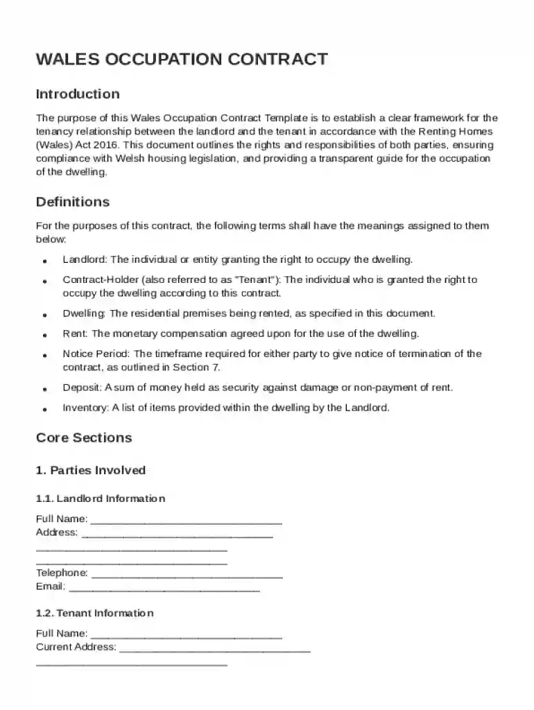 Wales Occupation Contract Template Preview on Page 1