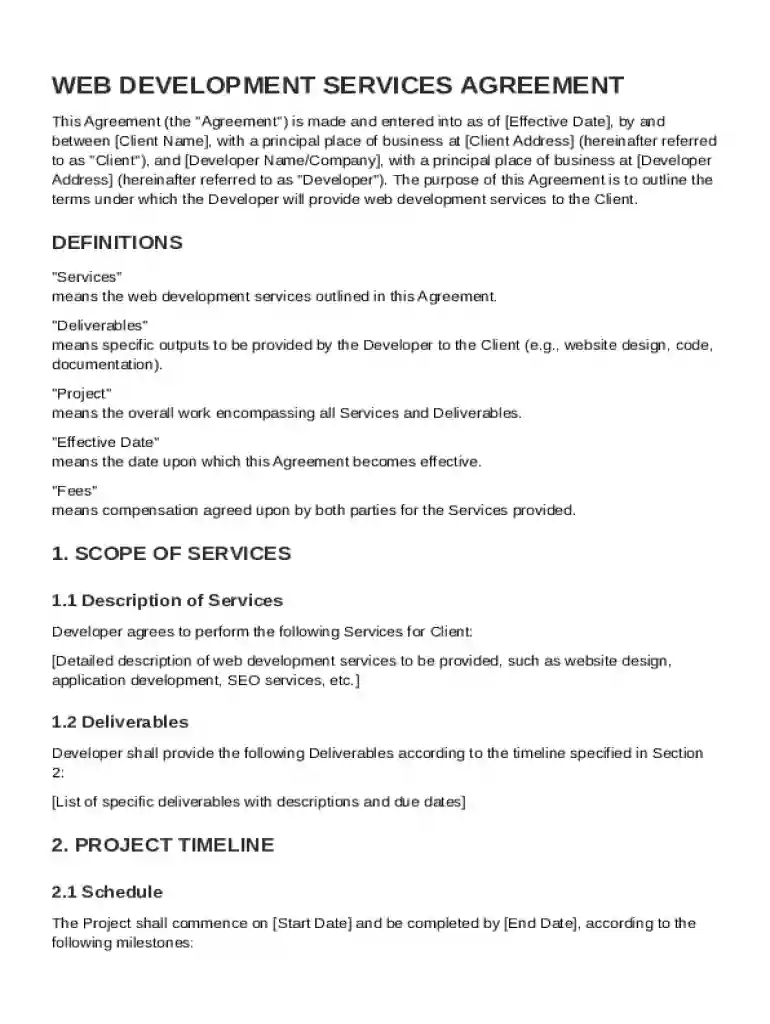 Web Contract Template Preview on Page 1